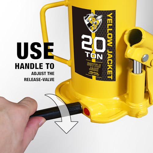 YELLOW JACKET 20 Ton Muti-Directional Welded Bottle Jack (40,000lb), Horizontal Bottle Jacks Use for Car, Pickup, Truck, RV, Auto Repair, Hydraulic Bottle Jack, Yellow - size: 20 ton muti-directional