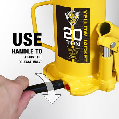 YELLOW JACKET 20 Ton Muti-Directional Welded Bottle Jack (40,000lb), Horizontal Bottle Jacks Use for Car, Pickup, Truck, RV, Auto Repair, Hydraulic Bottle Jack, Yellow - size: 20 ton muti-directional