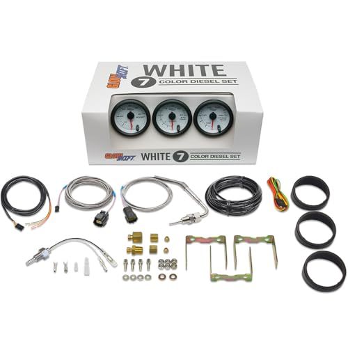 GlowShift White 7 Color 3-Gauge Diesel Truck Set, 2-1/16" 52mm
