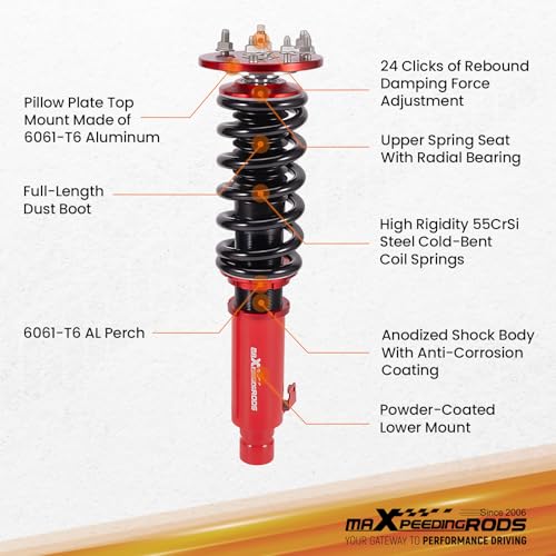 maXpeedingrods Coilovers for Acura TL FWD & AWD 2009-2014, 24 Levels Damping Adjustable Coilover Suspension Kit, Height Adjustable Shock Absorber Struts, Lowring Kit by 1-3" Red
