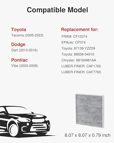 Puroma Cabin Air Filter Activated Carbon for CP374 CF10374 Tacoma Dart Vibe - style: TCF374S