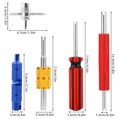 5 Pcs Tire Valve Repair Tool Set, Dual & Single Head Valve Core Remover Wrench 4 Way Stem Puller Stem Core Wrench Installation Removal Tool for All Standard Schrader Valves Cars Trucks Motorcycle