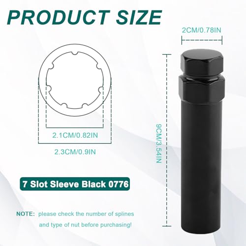 7 Spline Lug Nut Socket,Wheel Lock Key Removal Tool,Replacement for Aftermarket 7Spline Lug Nuts for 19 mm (3/4 Inch) & 21 mm (13/16 Inch) Hex Socket Wrench (7 Spline) - size: 7 Spline