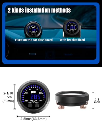 Water Temperature Gauge with 1/8NPT Sensor & Bracket 300°F Digital LED Display Water Coolant Temperature Gauge for Cars Trucks Ships Vehicle Automotive Boat Marine 2”/52mm - color: Blue