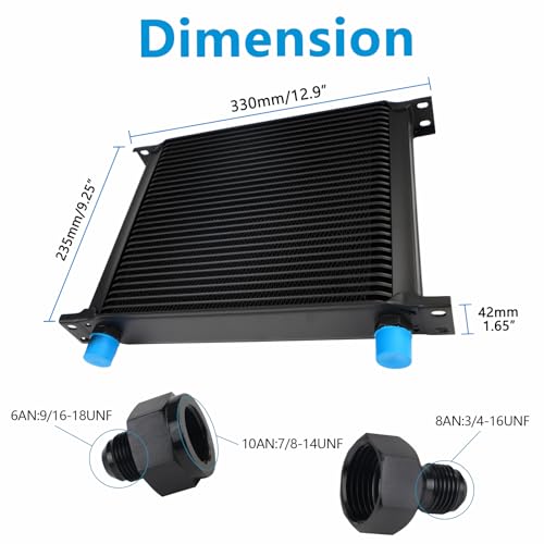 30 Row AN10 10AN Transmission Oil Cooler Kit Stacked Plate With 6AN 8AN Adapter Universal Engine Transmission British Radiator Oil Cooler Condenser Aluminium Alloy Black - size: 30 row