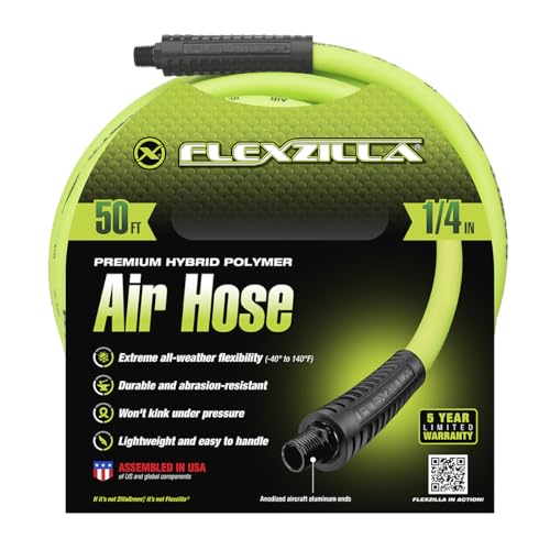 Flexzilla Air Compressor Hose, 1/4 in. MNPT Fittings, No-Kink, All Weather, Lightweight, Premium Hybrid Polymer, 300 PSI, ZillaGreen, 50ft (Pack of 10) - size: 50ft (Pack of 10), style: 1/4"