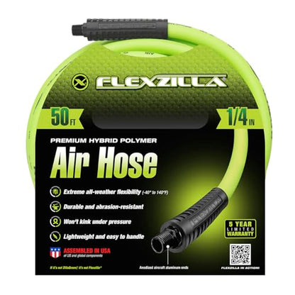 Flexzilla Air Compressor Hose, 1/4 in. MNPT Fittings, No-Kink, All Weather, Lightweight, Premium Hybrid Polymer, 300 PSI, ZillaGreen, 50ft (Pack of 10) - size: 50ft (Pack of 10), style: 1/4"