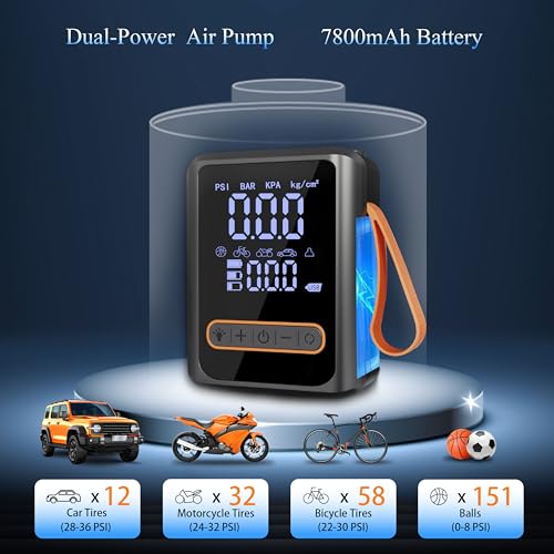 Tire Inflator Portable Air Compressor, Dual Cylinder Tire Air Pump