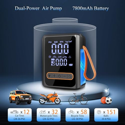 Tire Inflator Portable Air Compressor, Dual Cylinder Tire Air Pump
