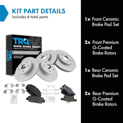 TRQ Front and Rear Brake Pad and Rotor Set Ceramic G Coated Rotors