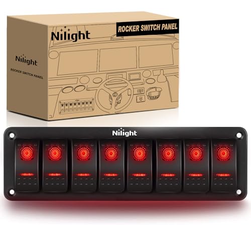 Nilight 8 Gang Rocker Switch Panel SPST On Off 5PIN Electrical Toggle Red - color: Red, size: 8 Gang