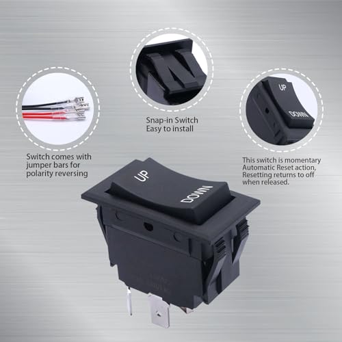 weideer 12V Reverse Polarity Switch,Momentary Power Jack Rocker Switch,DC Motor Control DPDT 4 Pin(ON)-Off-(ON) 20A 12 Volt DC UP Down RV Switches with Wires - color: BK-UP/DOWN 4pin, size: Momentary