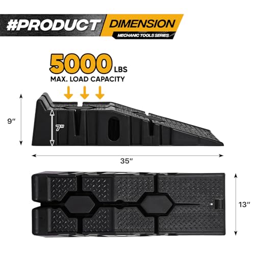 Magshion Car Ramps Set of 2, Auto Repair Lift Ramps with Anti Slip Grooves for Garage Workshop, Stackable Vehicle Ramps, 5000 lbs Capacity, Black, Plastic