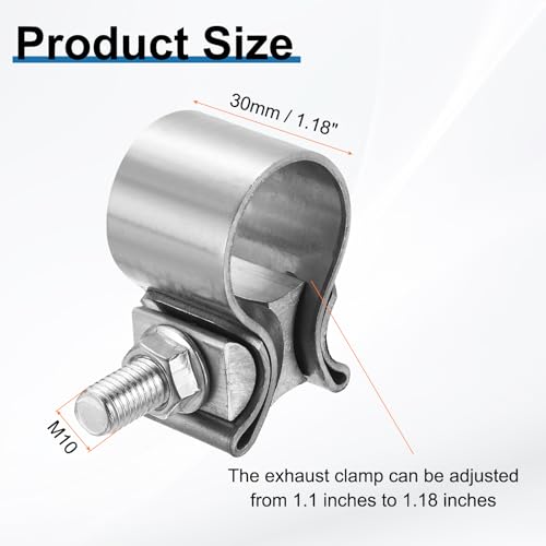 HARFINGTON 410 Stainless Steel Exhaust Clamp 1.18" Butt Joint Narrow Band Muffler Seal Exhaust Narrow Lap Butt Clamps for Pipes Mufflers Converters System Repair, Silver - size: Range 30-38 mm, Band Width 30mm