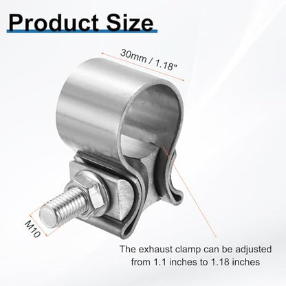 HARFINGTON 410 Stainless Steel Exhaust Clamp 1.18" Butt Joint Narrow Band Muffler Seal Exhaust Narrow Lap Butt Clamps for Pipes Mufflers Converters System Repair, Silver - size: Range 30-38 mm, Band Width 30mm
