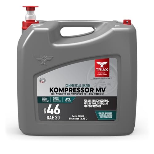 TRIAX Kompressor ISO 46 SAE 20, Full Synthetic, Multi-Vis Air Compressor Oil | for Rotary, Vane, Screw, and Reciprocal | Commercial Grade | High Temp | Non-Detergent (5 Gallon) - size: 5 Gallon