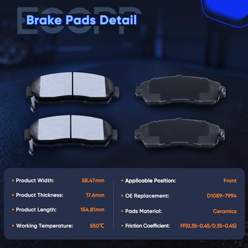 Front Rear Brake Pads,ECCPP 8pcs Ceramic Disc Kits For Honda For Odyssey - size: Front D1089-7994 + Rear D1088-7993