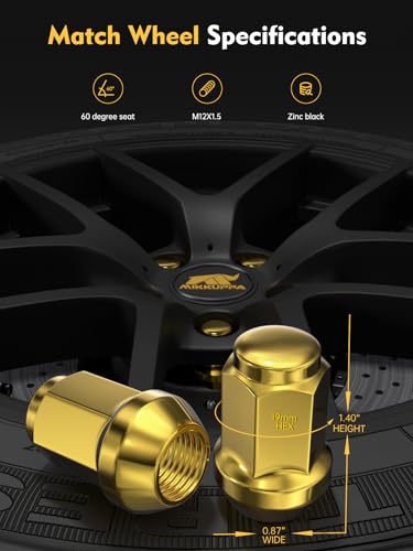 MIKKUPPA M12x1.5 Lug Nuts, Gold 20PCS Closed End Tires Nuts 19mm Hex - color: Gold, size: M12x1.5