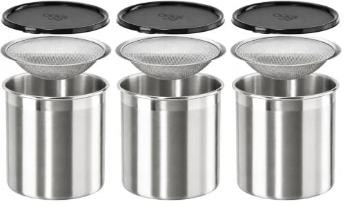 Oggi Stainless Steel Jumbo Grease Container with Removable Strainer and Snug Lid. Perfect container for fryer oil, bacon drippings, lard and ghee oil. Large capacity can - 1 Gall / (Pack of 3) - size: 4 Quarts (Pack of 3)