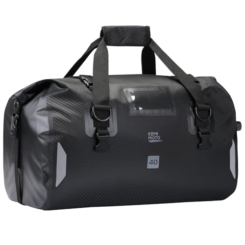 KEMIMOTO Waterproof Motorcycle Dry Bag – Duffle Tail Bag Soft Luggage, 25L/40L/65L Large Capacity with 4 Quick-Release Straps, Dustproof for Touring, Adventure, Motorcycling & Camping Black - size: 40L