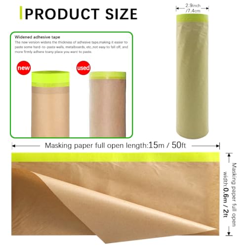 Tape and Drape, 24” x 100 feet Masking Paper for Painting, 2 Pack - size: 24",100ft