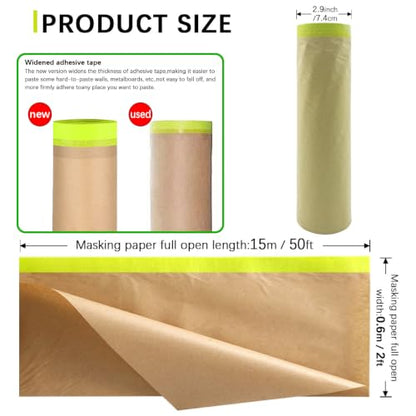 Tape and Drape, 24” x 100 feet Masking Paper for Painting, 2 Pack - size: 24",100ft
