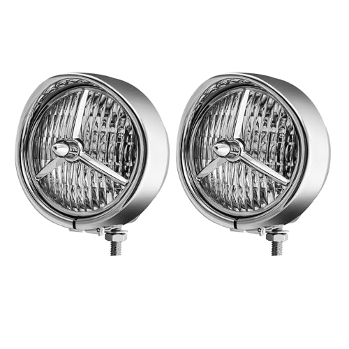FATECIM 4.5” Motorcycle H3 LED Fog Lights Passing Lamps Driving Auxiliary Lights Spotlights + Housing Bucket with Tri Bar Visor for Harley Honda Kawasaki Suzuki Yamaha Cruiser Chopper Bobber Chrome - color: Chrome / Clear Lens 2