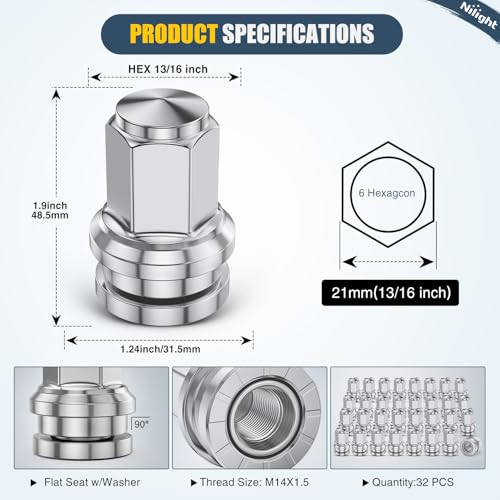 Nilight 32PCS M14x1.5 Lug Nuts Compatible with 2017-2025 Ford F250/F350 - color: Silver, size: 32PCS F250/F350 2017-2025