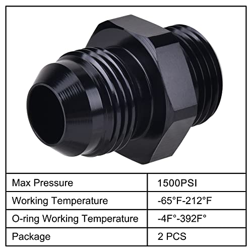 EVIL ENERGY 6AN Flare to 6AN ORB Male 2PCS Fuel Rail Adapter Fitting Black - size: 6AN ORB to 6AN