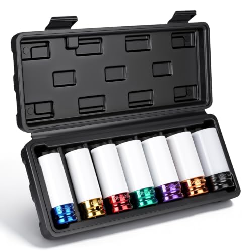 1/2" Drive Wheel Protector Impact Socket, Metric Deep 17mm - 27 mm (7 PCS) - size: 1/2" Color Impact Sockets 7pcs