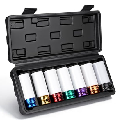 1/2" Drive Wheel Protector Impact Socket, Metric Deep 17mm - 27 mm (7 PCS) - size: 1/2" Color Impact Sockets 7pcs