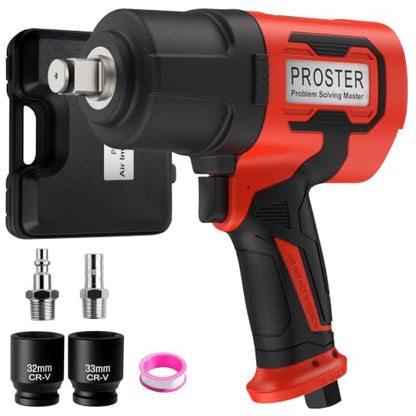 Proster 1" Air Impact Wrench - 2400ft-Lbs Torque 7000RPM w/ 32/33mm Sockets - size: 1 Inch