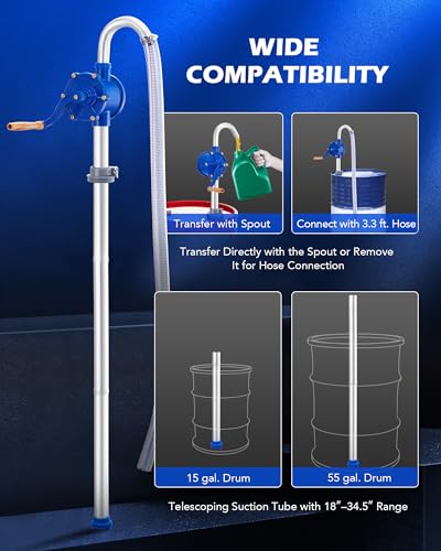 OMT 55 Gallon Drum Pump, Fits 5 to 55 Gallon Drums - color: Blue Rotary Action Aluminum Pump