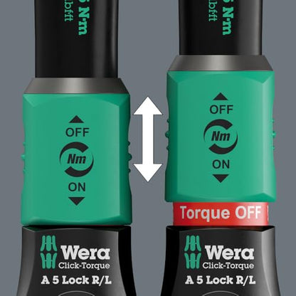 Wera 05075693001 Click-Torque Lock A 5 R/L Torque wrench, adjustable, Torque Lock function, square head insert (1/4"), clockwise/counterclockwise torque operation, 2.5-25 Nm, 1/4" x 2.5-25 Nm