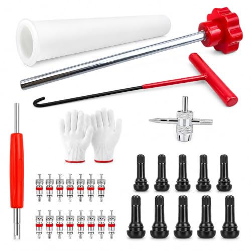 31PCS Quick Change Tire Valve Core Tool Kit,Replace Valve Stem Without Removing Tire- for Car, Truck, SUV, ATV, Motorcycle - Fits 11.3mm Rim Holes - Replace Valve Stems (TR413,TR414)