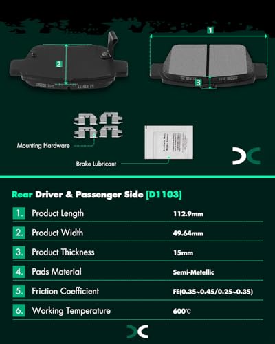 SCITOO Disc Brake Pads Sets Semi-Metal 8pcs For Honda For Ridgeline 2006-11 - size: Front D1102 & Rear D1103