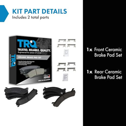 TRQ Front and Rear Brake Pad Set Ceramic Hardware - color: Ceramic, size: BFA12934