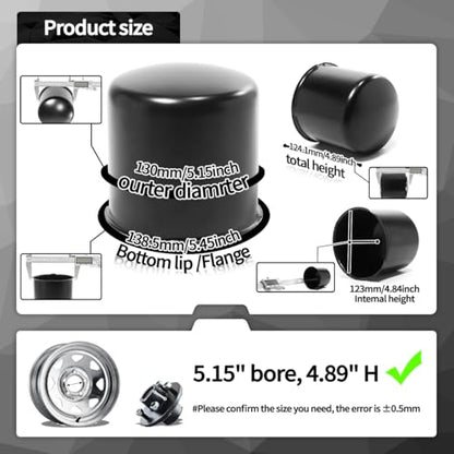 2Pcs 5.15" OD 4.89" H Domed Style Trailer Wheel Center Caps for Rim - color: Matt Black, size: 5.15" OD 4.89" H