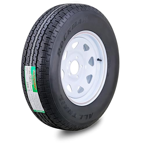 ROCKMAN Trailer Tire & Wheel ST205/75R14 8-Ply D 105M 5X4.5 White Spoke Rim - size: ST205/75R14 /5x4.5