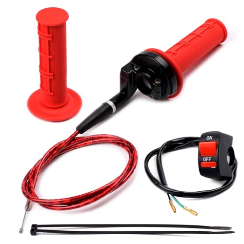 7/8" 22mm Twist Throttle Accelerator Soft Rubble Handle Grip Cable kit for 50cc 90cc 110cc 125cc 4-Stroke SSR Coolster Apollo CRF50 Roketa Pit/Dirt/Mini/ATV Quad Pocket Bike - color: Red
