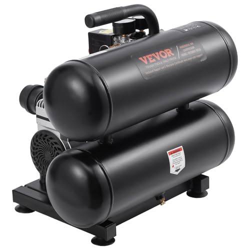 VEVOR Air Compressor, 4.6 Gallon Steel Tank, 1HP 2.2CFM@90 PSI Oil Free Air Compressor & Max 120PSI Pressure, 80dB Ultra Quiet Portable Compressor for Auto Repair, Tire Inflation, Spray Painting, 120V - size: 4.6 Gallon