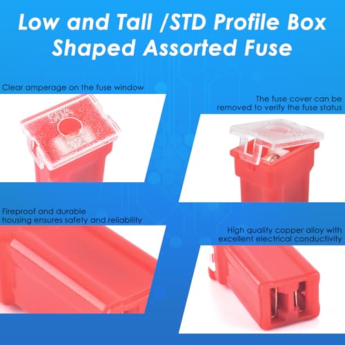 304Pcs Car Fuses Assortment Kit Include Standard & Small & Low Profile Fuses Size, Automotive Low and Tall/STD Profile Box Shaped Assorted Fuse with Puller for Trucks, Cars and SUV, Boat