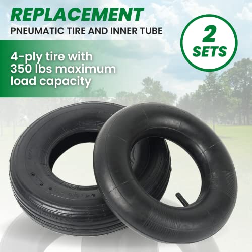 (2 Sets) 4.00-6 Replacement Pneumatic Tires and Inner Tubes - Universal Fit 13” Tires and Tubes Compatible with Wheelbarrows and Gorilla Carts - With Ribbed Treads and TR13 Straight Valve Stems - size: 4.00-6