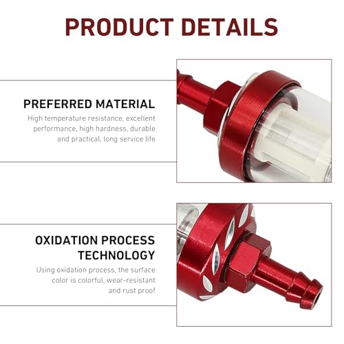 WZP Car Fuel Filter, Detachable Washable Alloy Filter Oil Cup, Transparent Tempered Glass Visible Oil Level Vehicle Inline Fuel Filters, Universal for Truck Motorcycle SUV (Red)