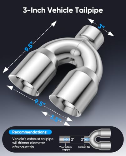 3" Dual Exhaust Tip,3Inch Inlet 3.5inch outlet 9.5" Long Tail Pipe - size: 3TO3.5 2pack