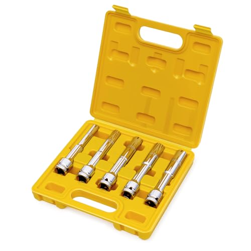 5PCS 1/2" Drive Extra Long Thin Wall Deep Socket Set，8-14mm Metric Impact Socket Kit, CR-V Steel for Automotive Repair, Compatible with Electric/Pneumatic/Manual Wrench