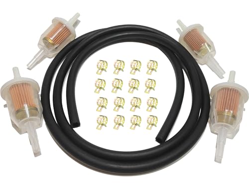 1/4 Fuel Line kits, 1.5Meter/5-Foot Fuel Line + 4Pcs Inline Fuel Filters + 16 Pcs 23/64'' Mini Fuel Hose Clamps - size: 5Ft+4Fuel filter+16Clamps