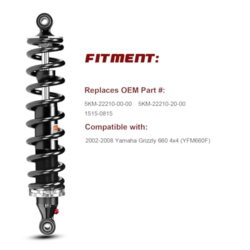 Monotube Pair Rear Shocks, Shock Absorber, Struts for Yamaha Grizzly 660 4x4 (YFM660F,2002-2008); OEM#: 5KM-22210-00-00, 5KM-22210-20-00, 1515-0815; Amortiguadores Para Yamaha Grizzly 660