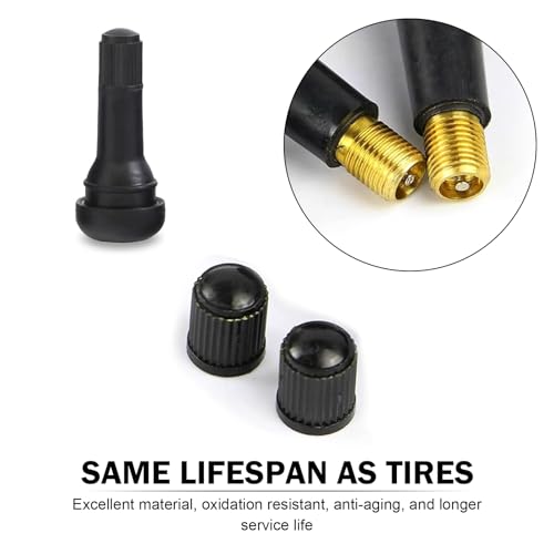 Qurbun 5 PCS TR413 Tire Valve Stems, Rubber Snap-in Short Tubeless Tire Valve Stem, Air-Tight Seal Valve Stem Replacement Kit, Fit for 0.453 inch Rim Holes on Standard Vehicle Tires (Black) - size: 5 PCS # TR413