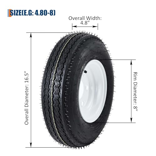 GarveeTech 4.80-8 Trailer Tire and Wheel Assembly, 5 Lug, Set of 2 - size: 4.80-8, style: 5 Lug